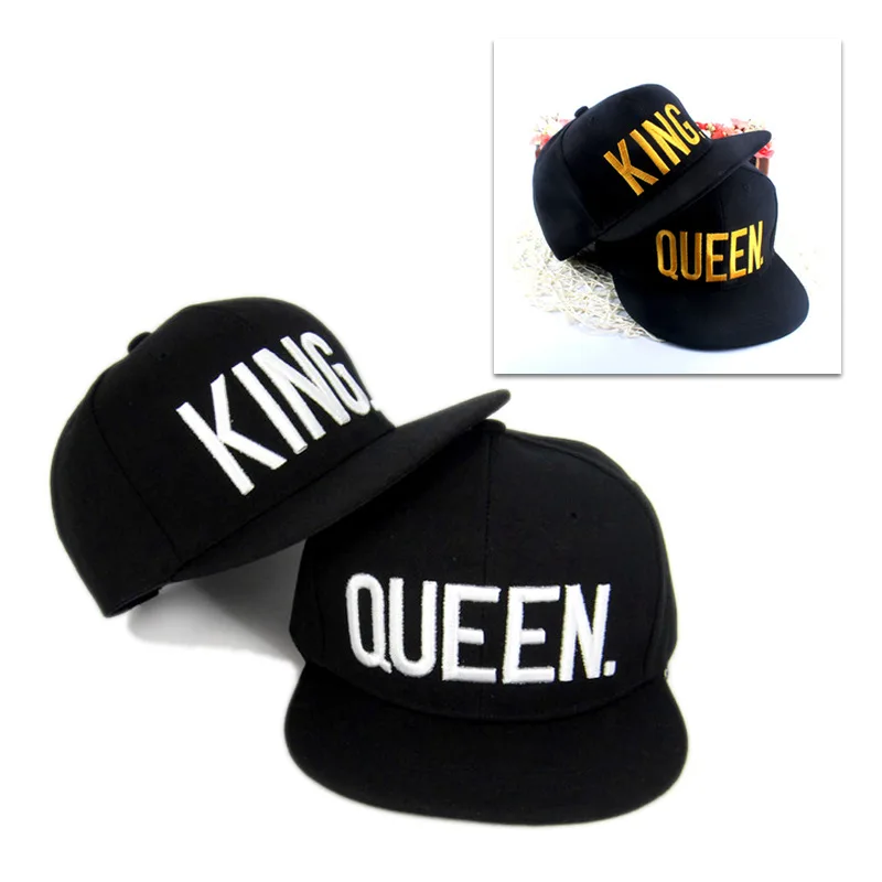 

New EmbroideryKING.QUEEN.Men Women King Queen Couple Hip Hop Hat Flat-Brimmed Cap Baseball Cap Wholesale