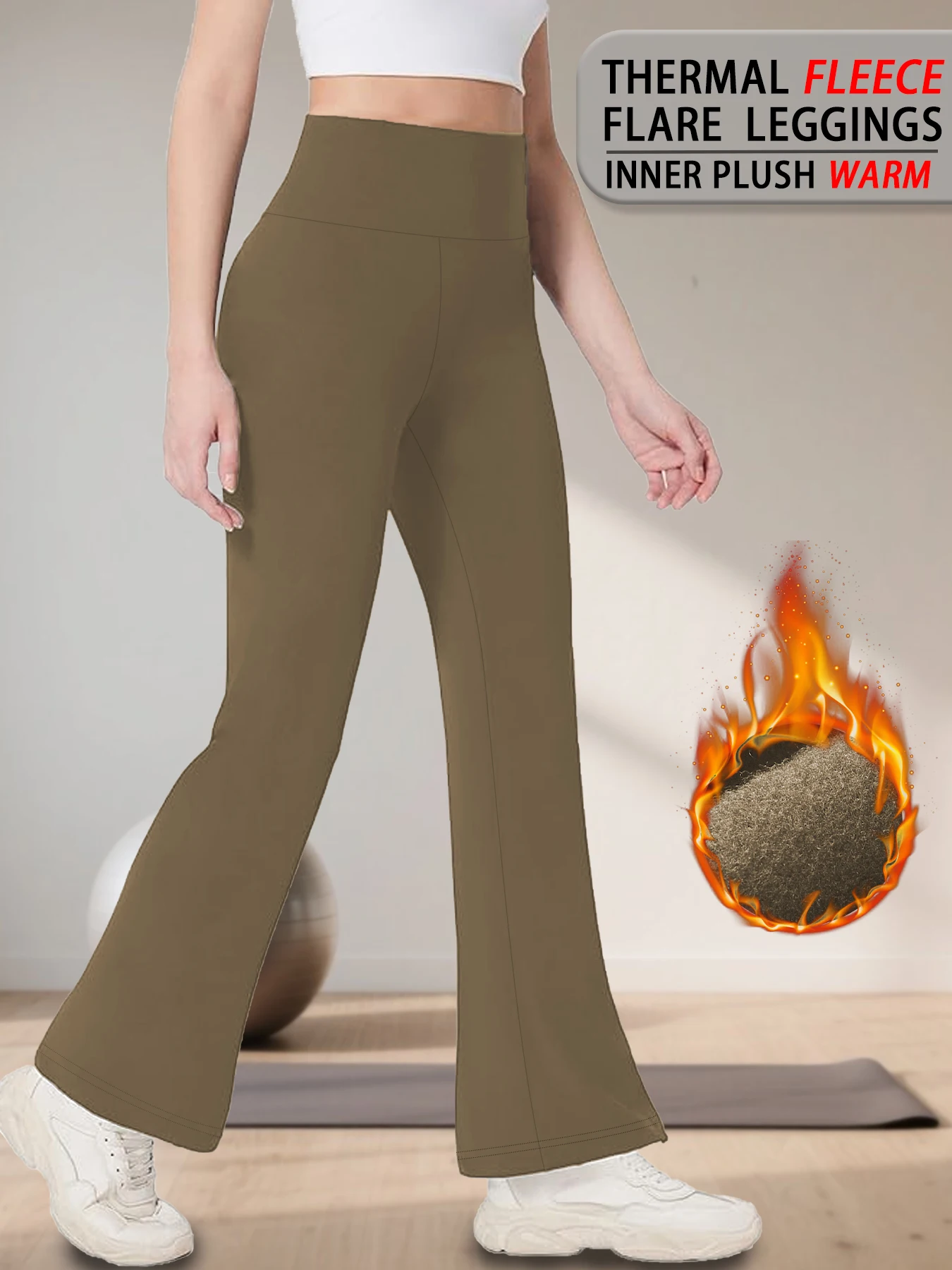 Leggings con forro polar para mujer, pantalones acampanados súper suaves de cintura alta con función de control de barriga. Ropa informal Ocio en casa