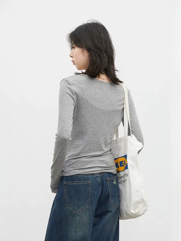 CHIC VEN Korean Women Pullovers Fashion V-neck Solid Slim Long-sleeved T-Shirts Female Casual Sotf Base Tops Spring Autumn 2026