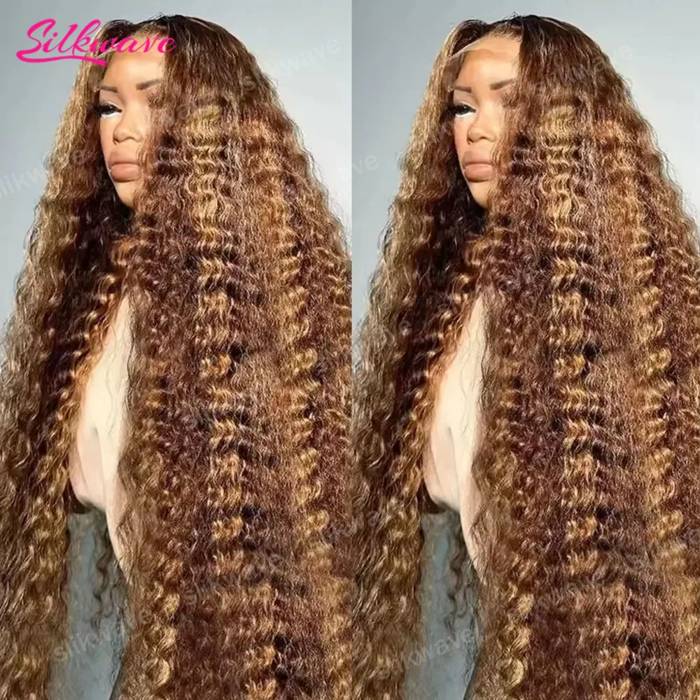 

Curly Colored Highlight Wigs Human Hair 200 Density Deep Wave 13x4 Hd Lace Frontal Wig 4/27 Ombre Brown Blonde Lace Front Wigs