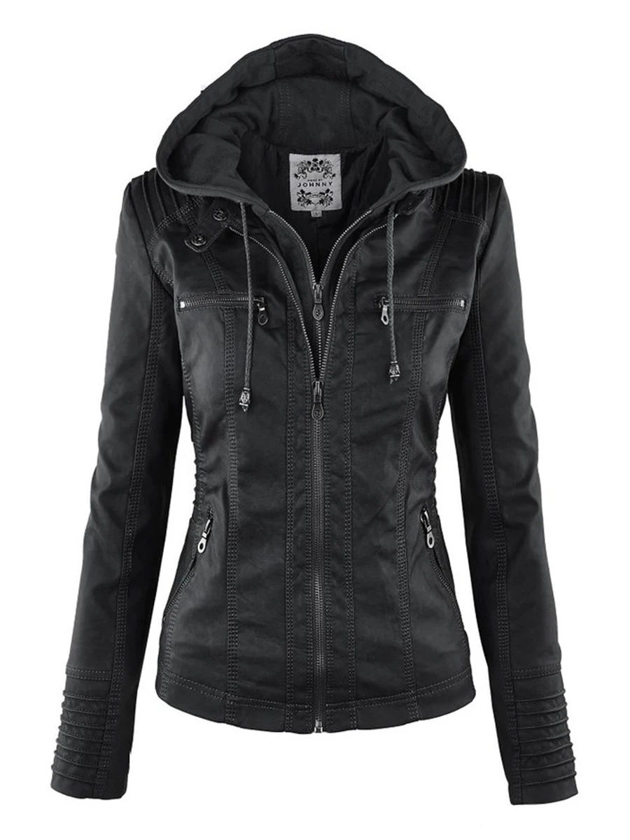 Kunstleer jas dames 2022, kaki wintermotorjas, gotische hoodies, bovenkleding, kunstleer, PU, basisjas