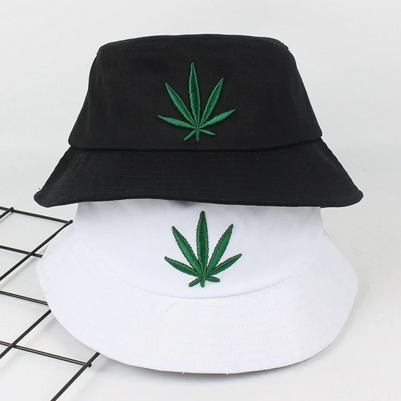 Maple Leaf Bucket Hat Hip Hop Casual Panama Hats Embroider Printed Cotton Men Women Summer Casual Wide Brim Sun Cap Unisex