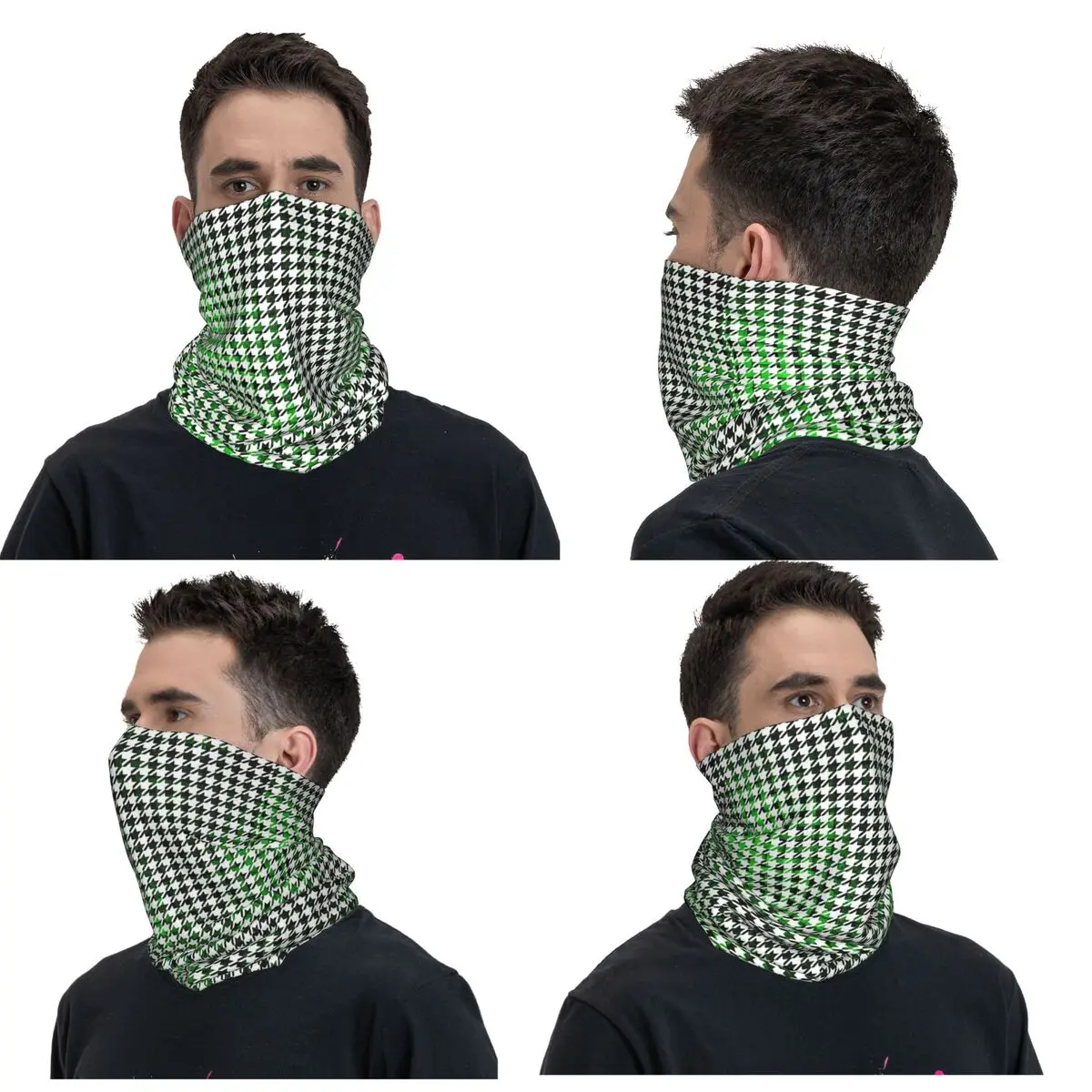 

Houndstooth Green And Black Toned Pattern Bandana Neck Cover Printed Magic Scarf Multi-use Balaclava Riding Unisex Adult