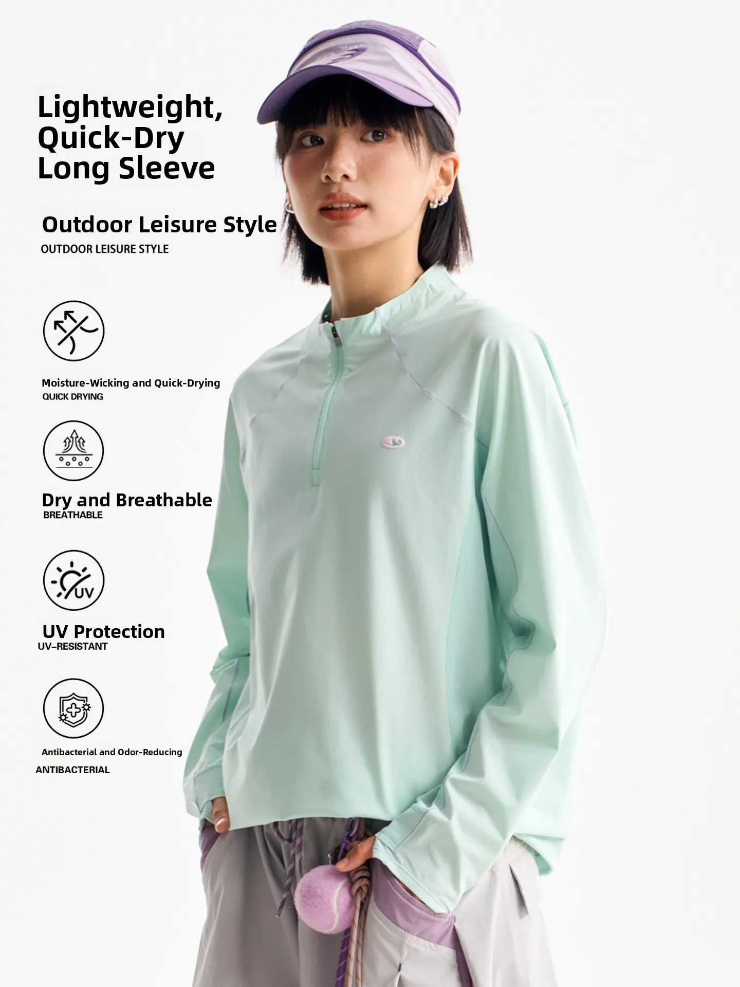 Outdoor Moisture-Wicking Quick-Dry Half-Zip Long-Sleeve T-Shirt Unisex Loose Casual Hiking Cycling Sport Top Polyester Fiber ...