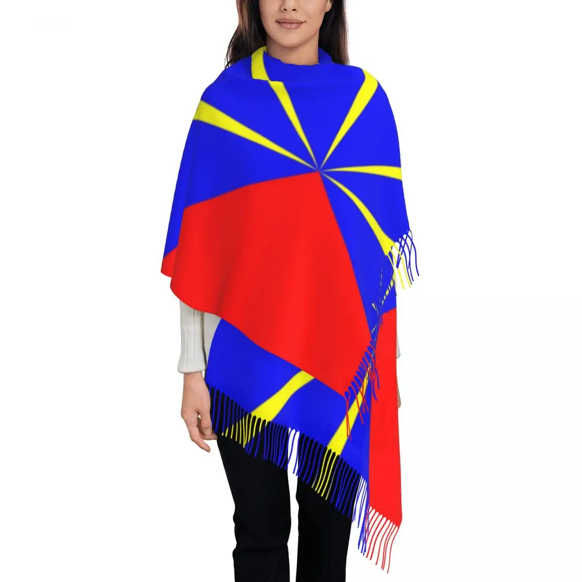 Bufanda con bandera de la isla de reunión para mujer, chal largo de invierno cálido con borlas, bufandas cómodas, Unisex, 974