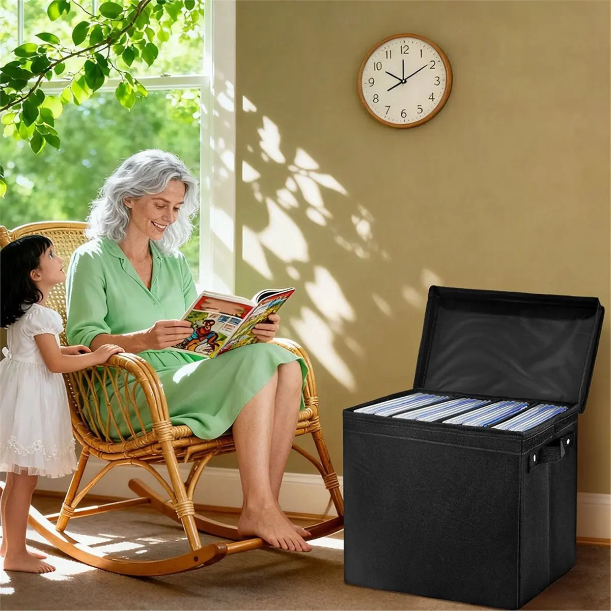 

Comic Book Storage Box Comic Book Organizer Box with 3 Partition Large Capacity Document Container with Handle