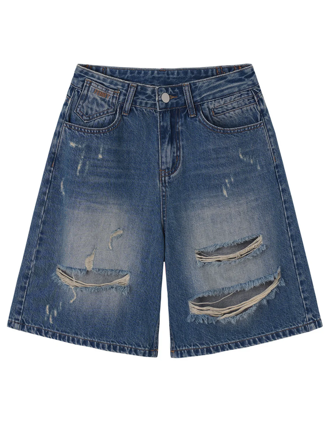 Women High Waist Wide Leg Ripped Denim Bermuda Shorts Vintage Washed Distressed Culottes Capri Jean Shorts Y2K Streetwear Summer view 4