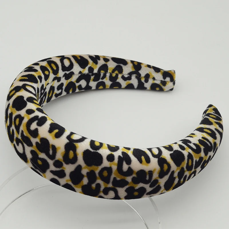 Sponge filled Leopard Velvet Chunky women headbands Fashion high hair hoops fur fabric plastic hairbands for girls Headpieces