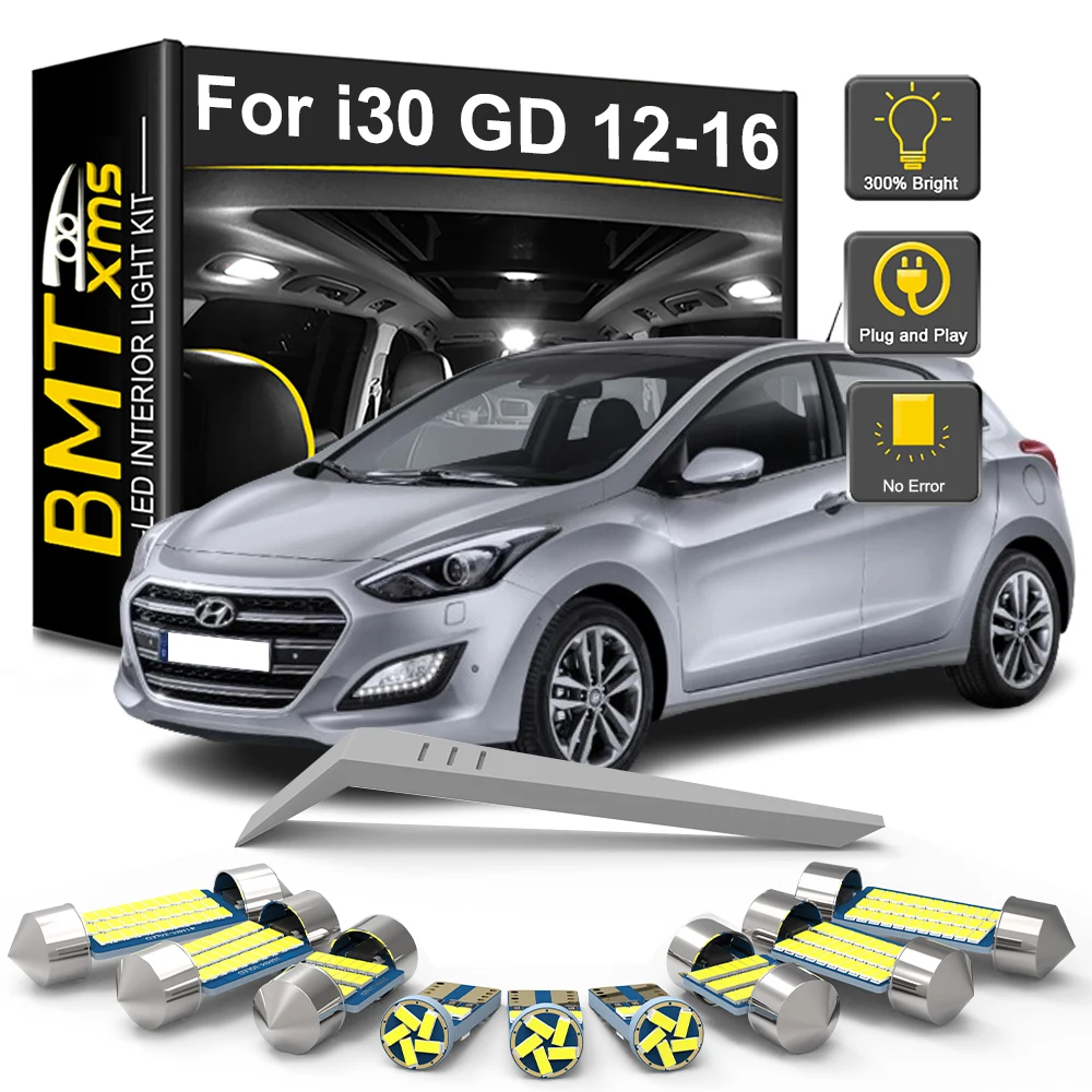 BMTxms 12Pcs Dla Hyundai i30 GD 2012 2013 2014 2015 2016 Canbus Samochodowe żarówki wewnętrzne LED Zestaw lamp samochodowych Akcesoria samochodowe