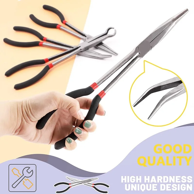 

Long Pliers Straight 25 45 90 Degree O-Shape Bend Needle Nose Pliers 11" Plug Puller Multi-functional Mechanics Home Hand Tool