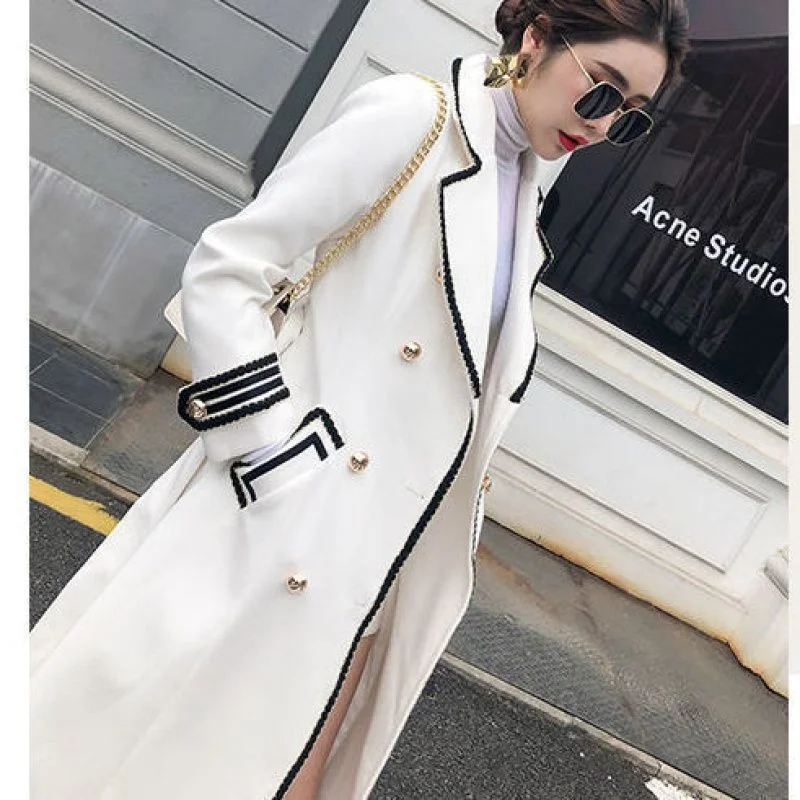 New Fashion  Over Knee  Women\'s Middle Long 2024  Autumn And Winter British Hepburn Slim  Thickened with cotton Woolen Coat