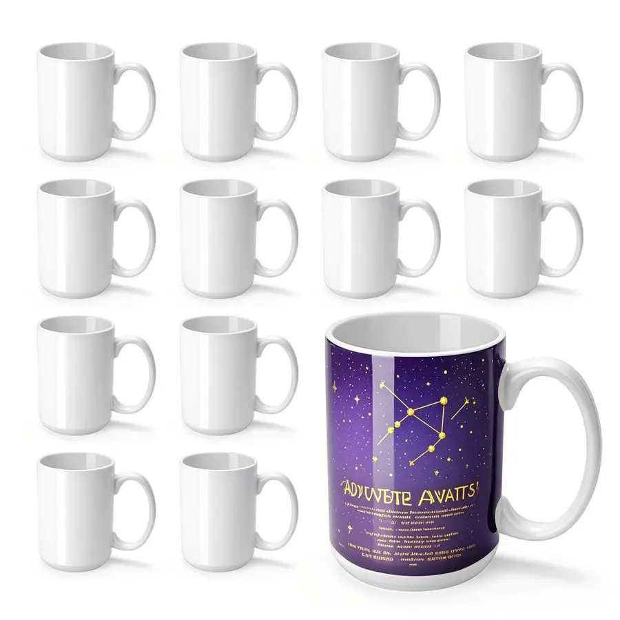 

12 Set Sublimation Mugs Blank 15 oz Coffee Mugs Bulk White Ceramic Cups with Handle Tazas Para Sublimar for Coffee Latte Tea Mil