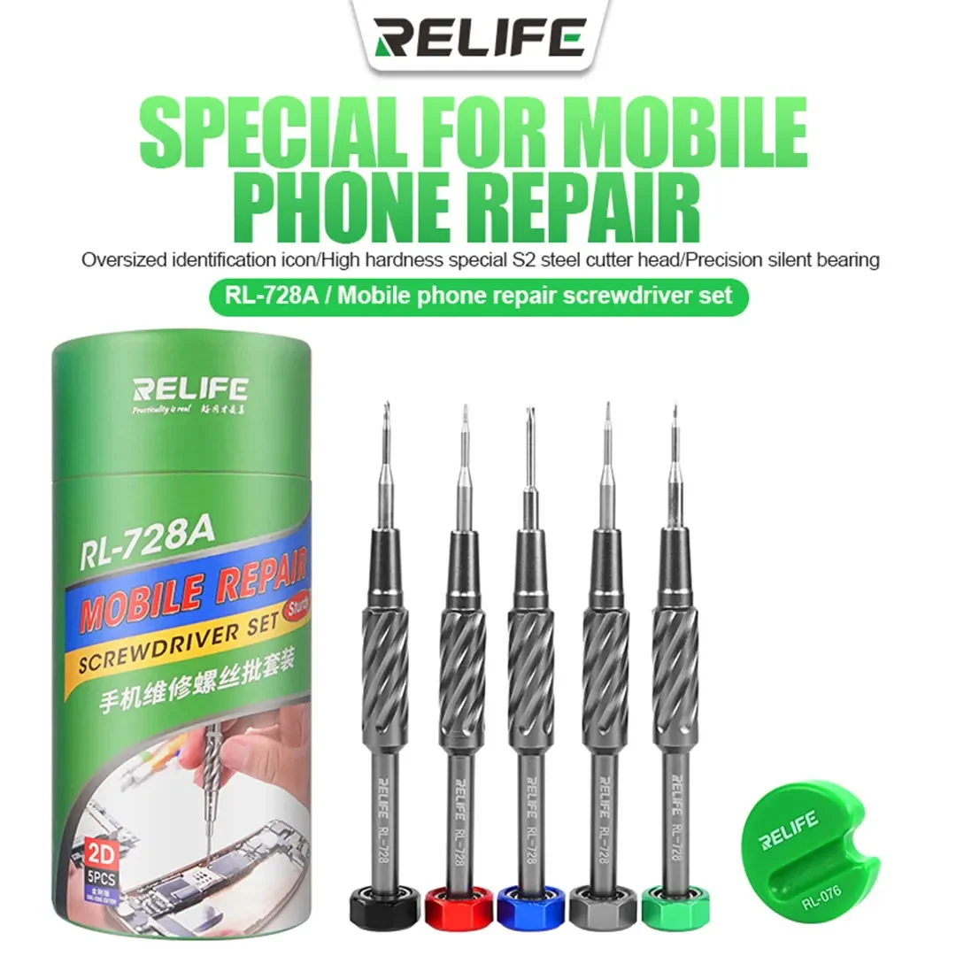 

RELIFE RL-728A Mobile Phone Repair Screwdriver Set Strong Magnetic Adsorption S2 Screwdriver for IP/HW/OP/VI/Motherboard Screws