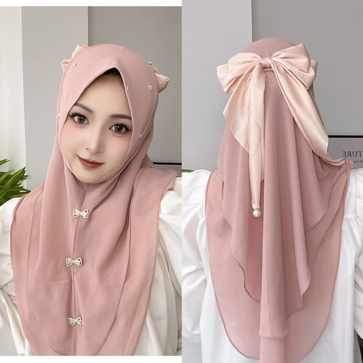 Convenient Instant Easy Muslim Wear Muslem Girls Bow Hijab Head Cover