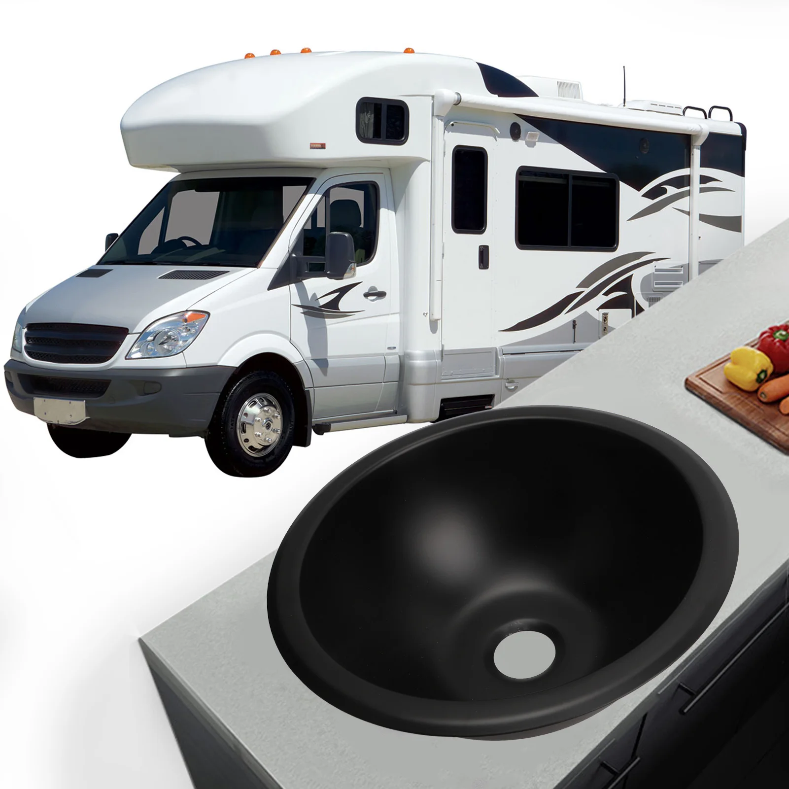 

9in Camper Sink 304 Stainless Steel Sink Round Easy To Clean 40mm Drain Port Hand Wash Basin for RV Boat Bathroom Sink