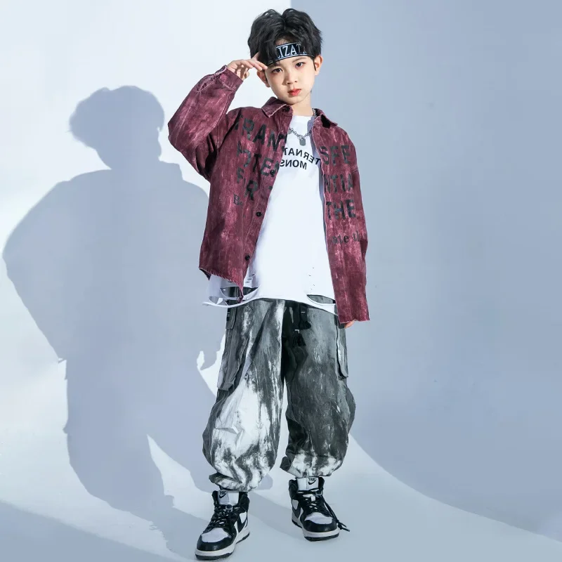 Kids Streetwear Loose Casual Long Sleeve Shirt Pant Sets Boys Girls Cargo Pant Tracksuits Children Dance Hip Hop Clothes