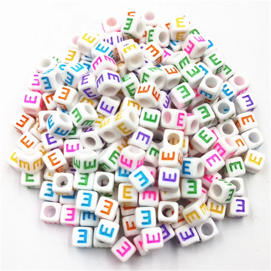 100Pcs/Set 6mm English Letter Square Acrylic Beads Big Hole Beads DIY Crafts For Jewelry Making Necklace Bracelet Wholesale