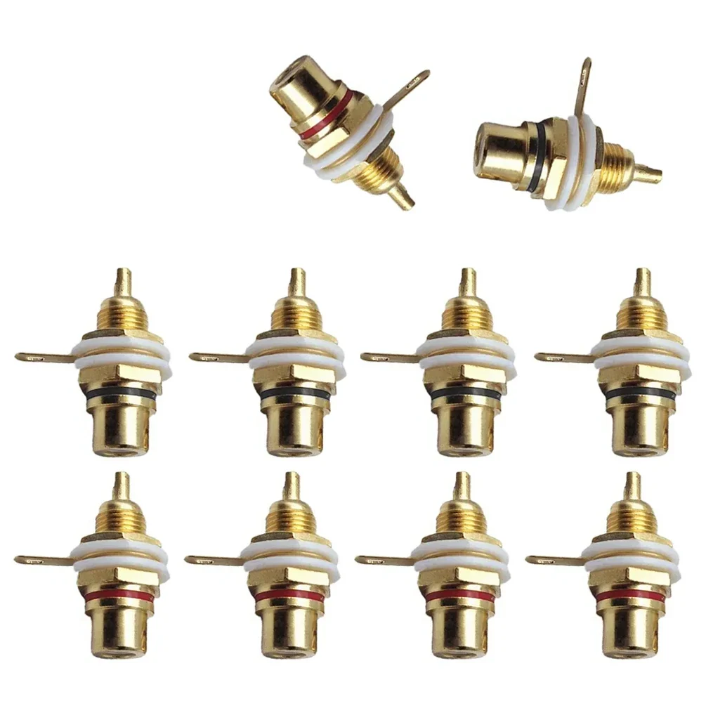 5 Pairs Red Black Solderable RCA Panel Mount Female Jacks - Chassis Amplifier Audio Connector Adapter Coupler
