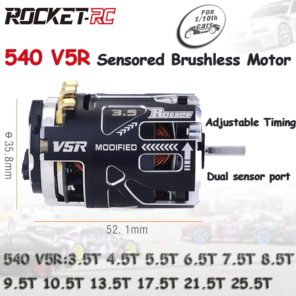 ROCKET RC 540 V5R 6.5T 8.5T 10.5T 13.5T 17.5T 21.5T 25.5T Sensored Brushless Motor High Torque&RPM for 1/10 Drift RC Racing Car