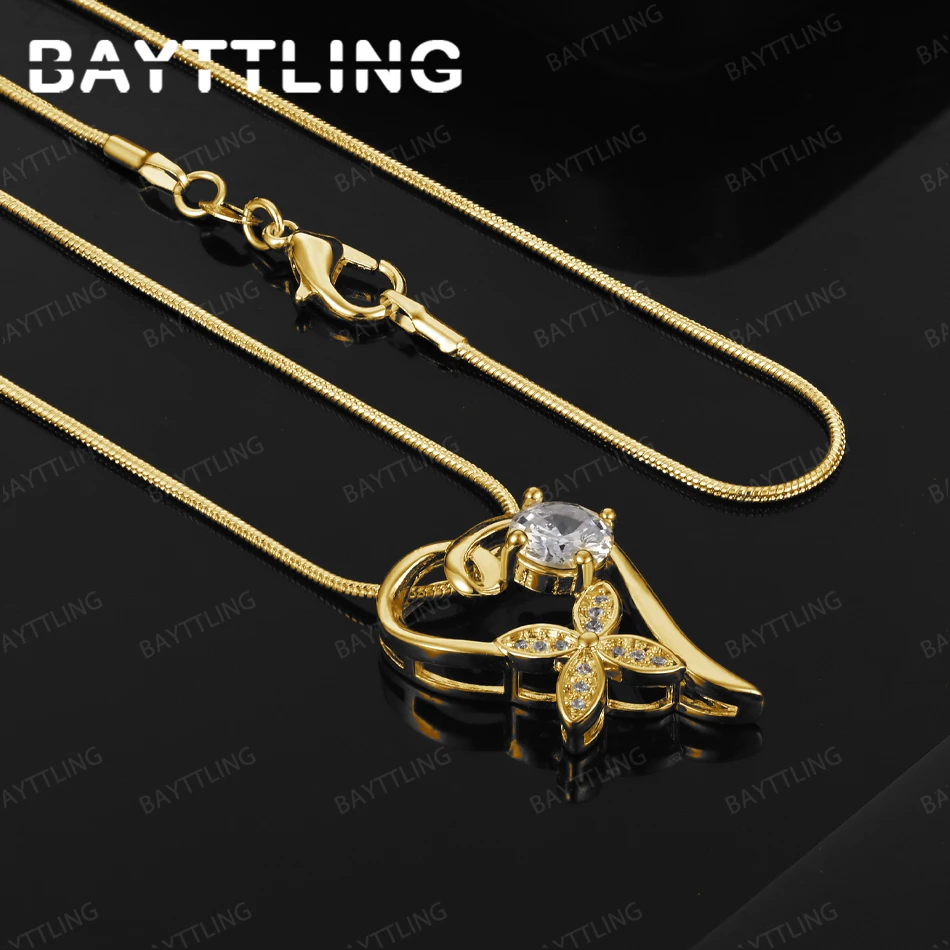 

925 Sterling Silver 18K Gold 16-30 Inch Beautiful Heart Shape Zircon Pendant Necklace Women's Charm Wedding Jewelry