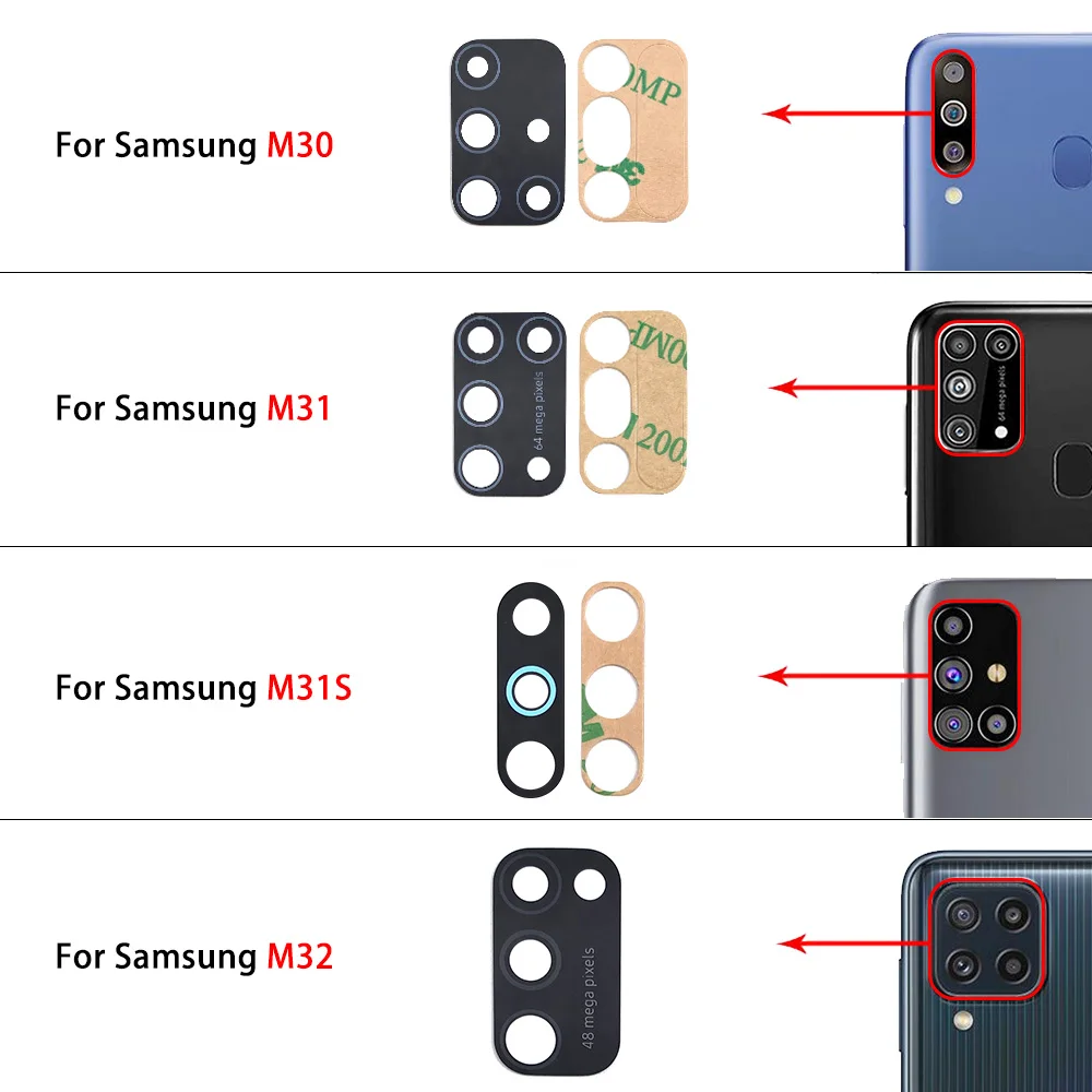 Lentille en verre pour caméra arrière avec colle, pour Samsung M51 M53 5G M40 M32 M31S M30 M21S M21 M20 M12 M10