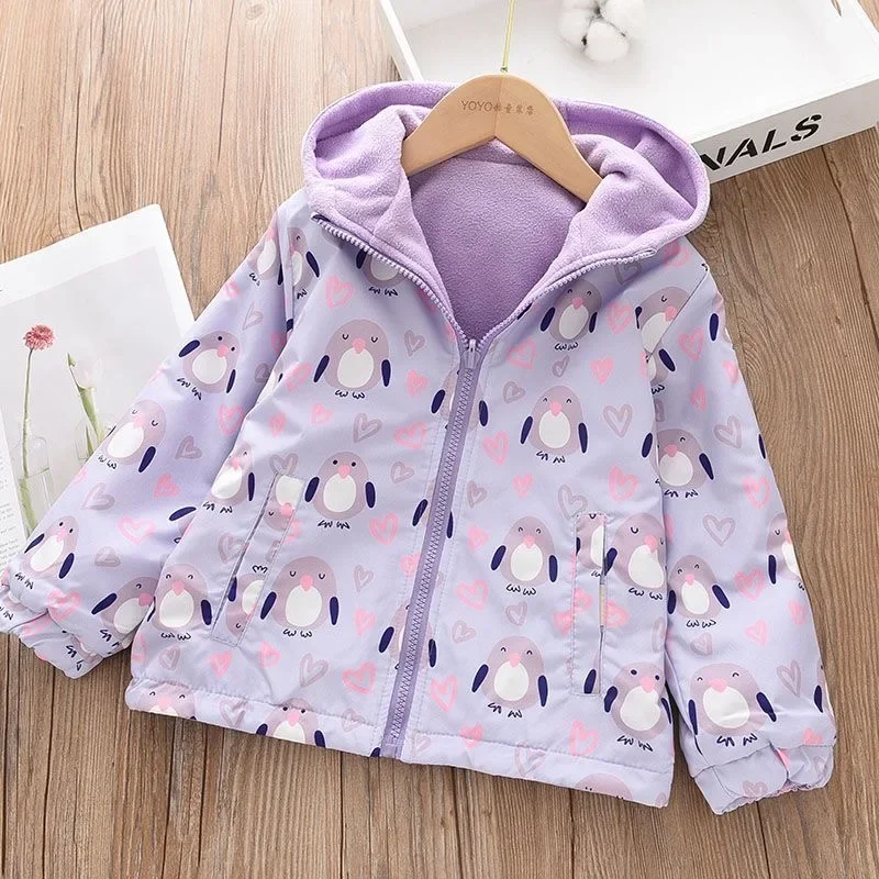 Girls Spring Jackets 2024 Double-Faced Animal Cartoon Print Korean Coat Children Fleece Outerwear Kids Casual Costume 100-160cm