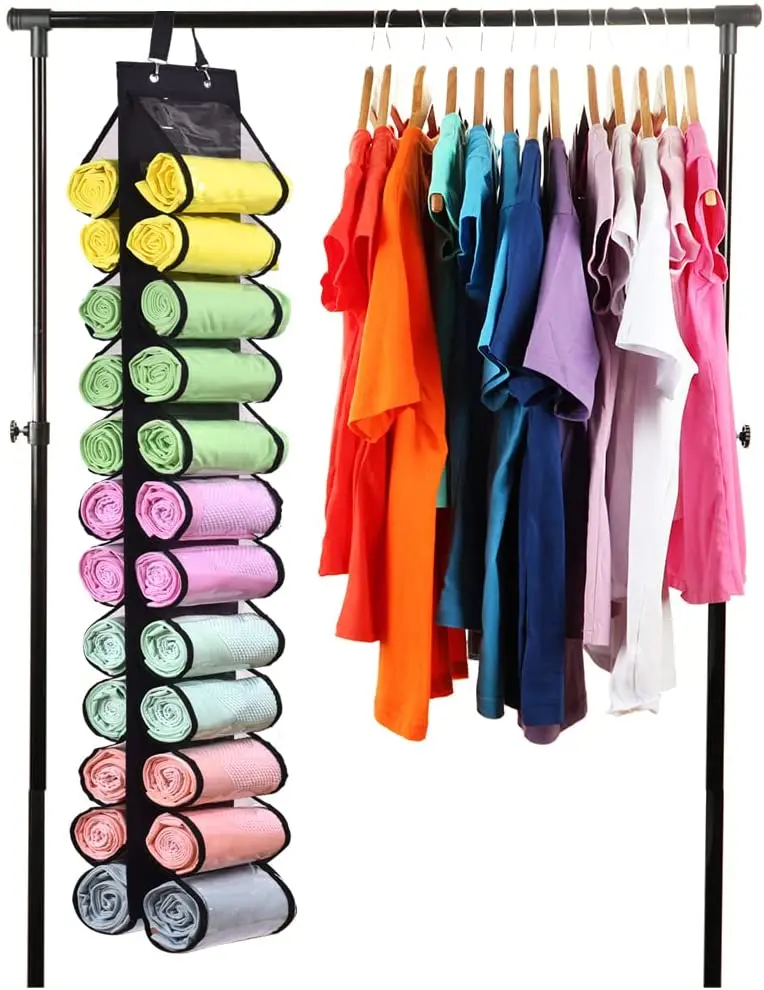 

24 Roll Yoga Legging Storage Bag Clothes Pants T-Shirt Hanging Storage Organizer Towel Shoes Hat Underwear Closets Hanger Holder