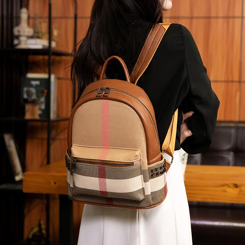 

2025 Women's Checkered Backpack - Fashionable Casual Daypack, Large Student Bag with Laptop Sleeve