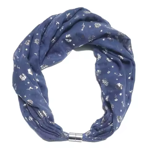 Women Magnet Buckle Ring Scarf Premium Hot Silver Daisy Dot Print Neckerchief Girl Bohemian Style Accessories Gift