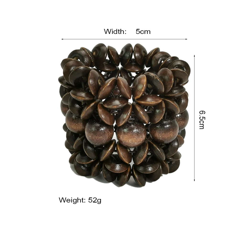 Bohemian Brown Wide Wood Beads Bracelets Cuff Bangle For Women Statement Wooden Bead Handmade Ethnic Jewelry Fashion Accessories