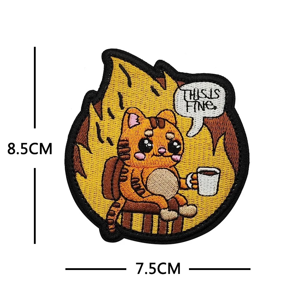 THIS IS FINE Dog Embroidery Patches HOOK & LOOP Humor Morale Armband Badges DIY Jacket Backpack Hats Personalized Accessories