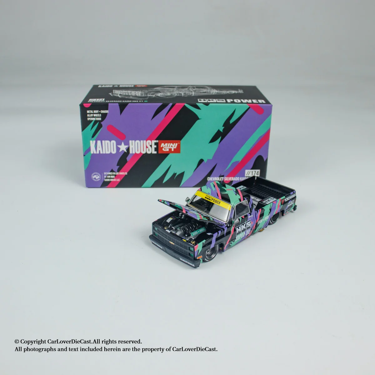 

Kaido House MINIGT Chevrolet Silverado Sorod Pickup 1:64 HKS Simulation Alloy Car Model Open Cover