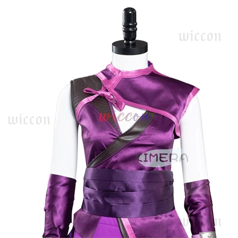 لعبة مورتال ميلينا كوسبلاي كومبا مجموعة كاملة زي مثير باللون الأرجواني للنساء ملابس تنكرية للهالوين بدلة كرنفال