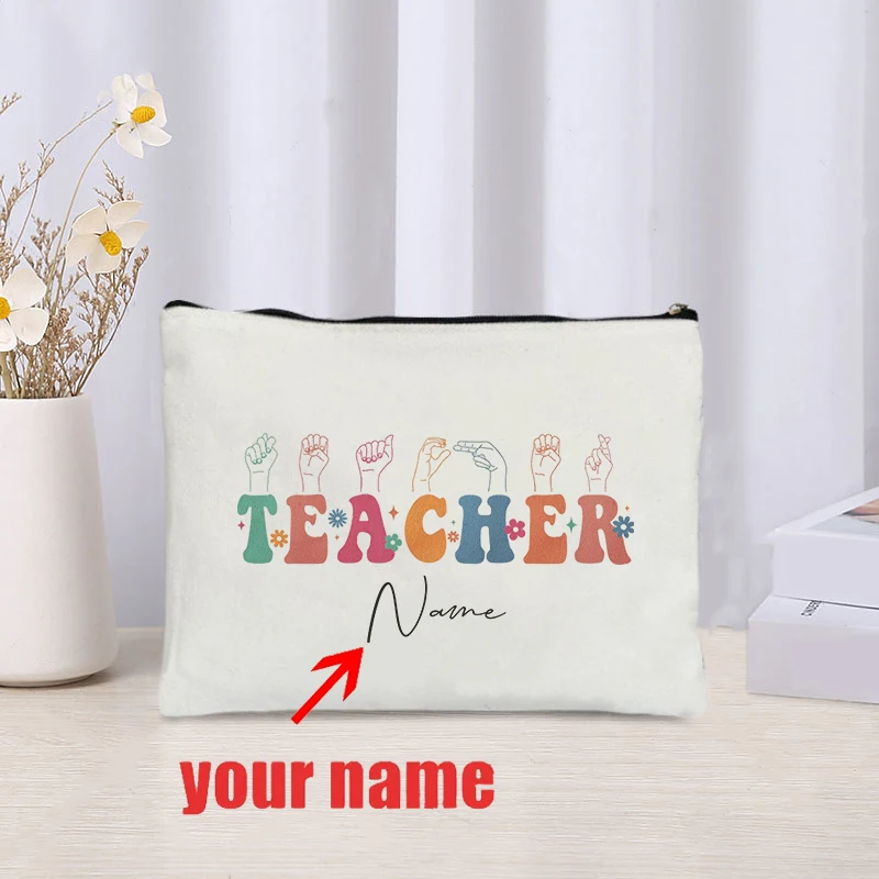 Personalized ASL Teacher Custom Name Makeup Bag Sign Language Bag Gift for ASL Teacher American Sign Language Wallet SLP Gift