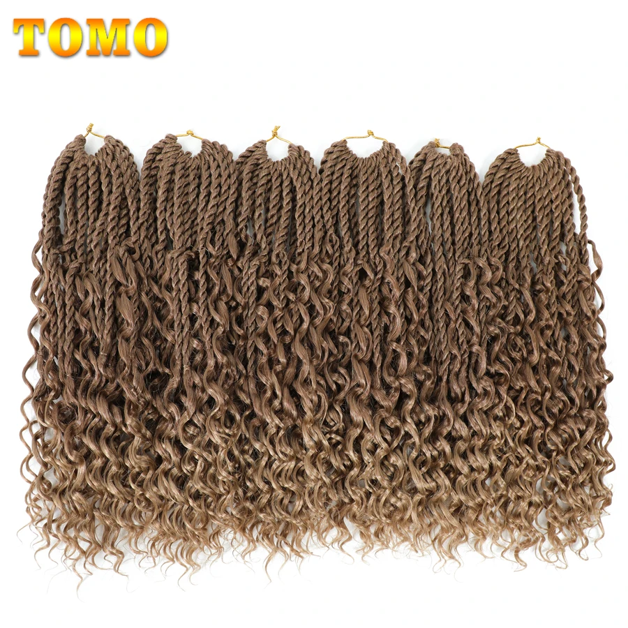 

TOMO Boho Goddess Senegalese Twist Crochet Braids Curly Wavy Synthetic Pre Looped Braiding Hair Extensions Ombre Brown 14 Inch