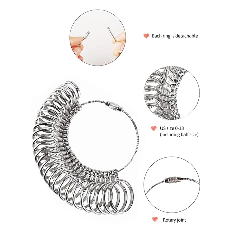 Set di strumenti di misurazione del Sizer ad anello con lente d'ingrandimento, Set di strumenti di misurazione del mandrino ad anello solido conico integrato per la riparazione dell'anello