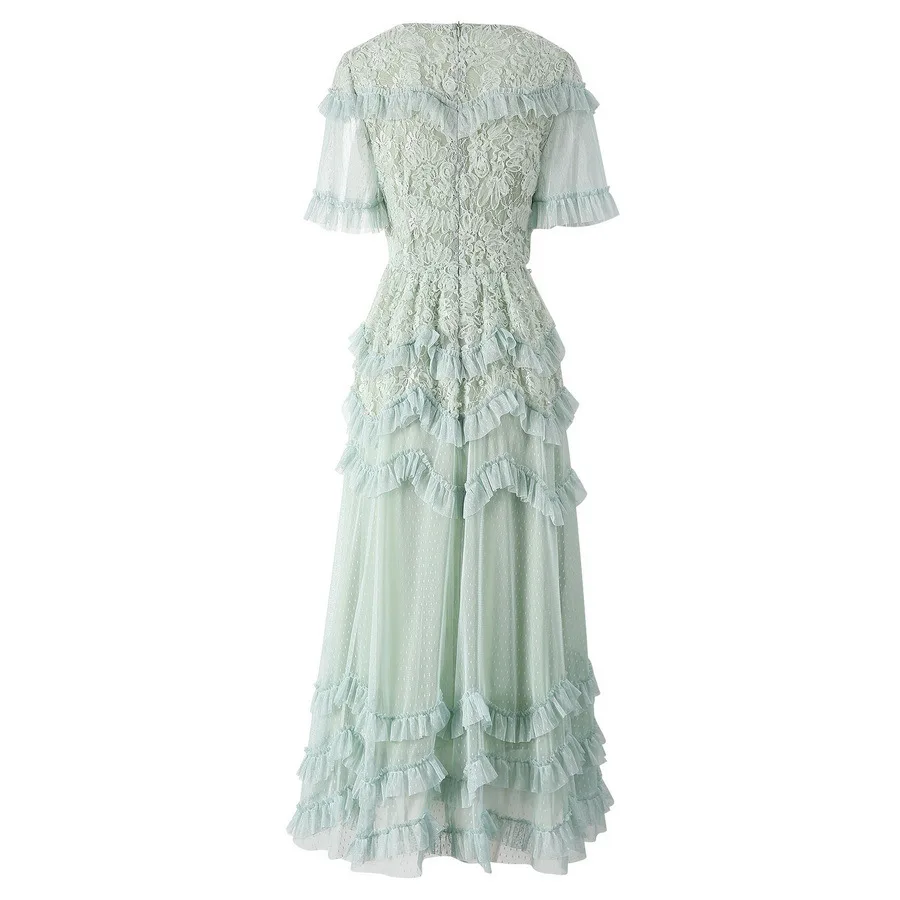 Zjyt feminino luxo plissado em camadas longo maxi malha vestido elegante pérolas verdes vestido de festa à noite para ocasiões especiais verão 2025