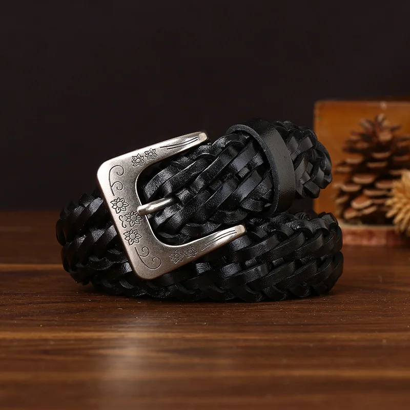 

Vintage Handmade Weaving Men's Genuine Leather Belt Women's Pure Cowhide Weave Fashion Personality Trend Versatile Pants Belt