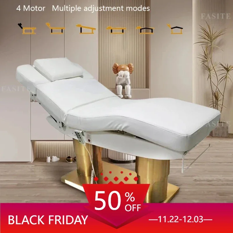 Stretcher Luxury Salon Furniture White Gold Electric Cosmetic Facial Cosmetic Beauty Lettino Da Massaggio Massage Bed Table