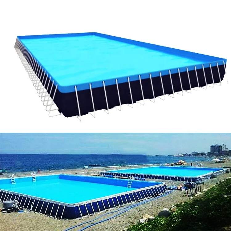 Piscina rectangular portátil grande de verano con estructura metálica de acero PVC para exteriores