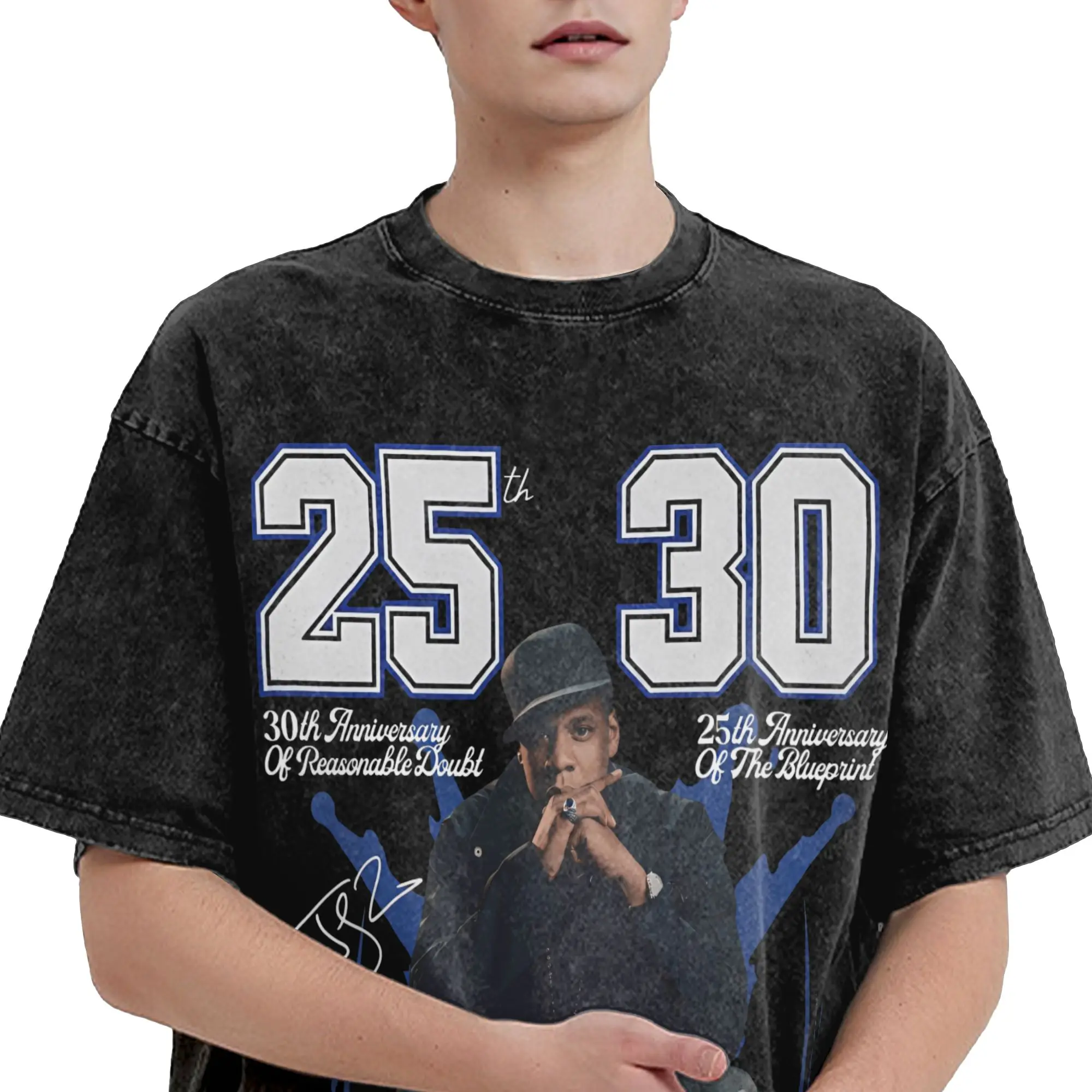 Harajuku Washed Shirt Jay Z 30th Reasonable Doubt 25th Blueprint JAŸ-Z 30 Tour  Outfit Vintage T-Shirts Oversize  Streetwear