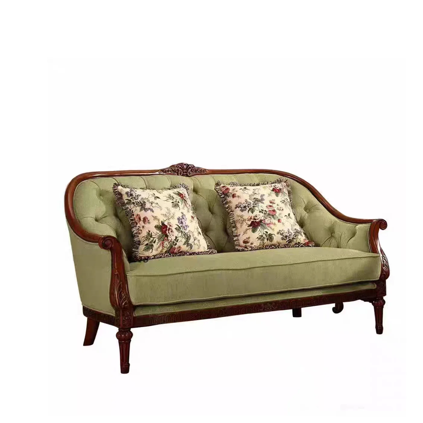 CX retro solid wood carving flower sofa, small apartment classical pastoral living room leisure sofa
