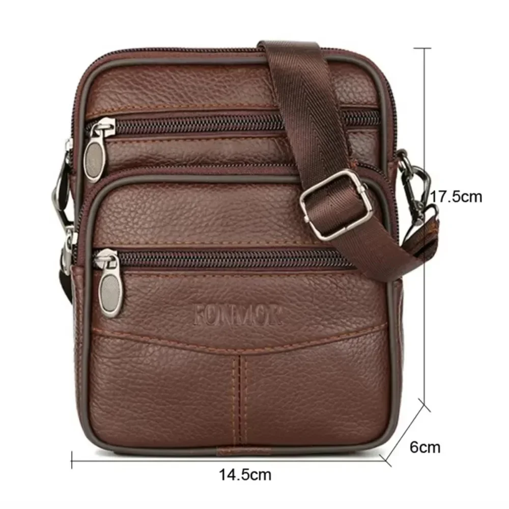 Men's Vintage Leather Messenger Bag - High Capacity Crossbody Shoulder Bag, Retro Brown Genuine Leather with Adjustable Strap