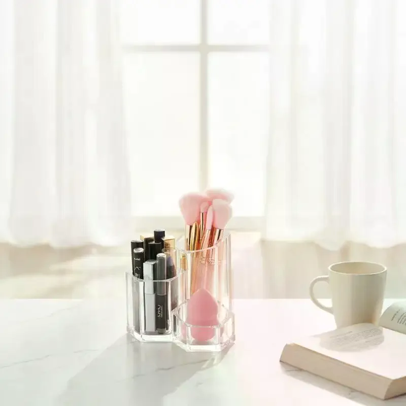 Acrylic Transparent Makeup Storage Box Multi Compartment Cosmetic Brushes Holder for Vanity Desk Bathroom Counter Display