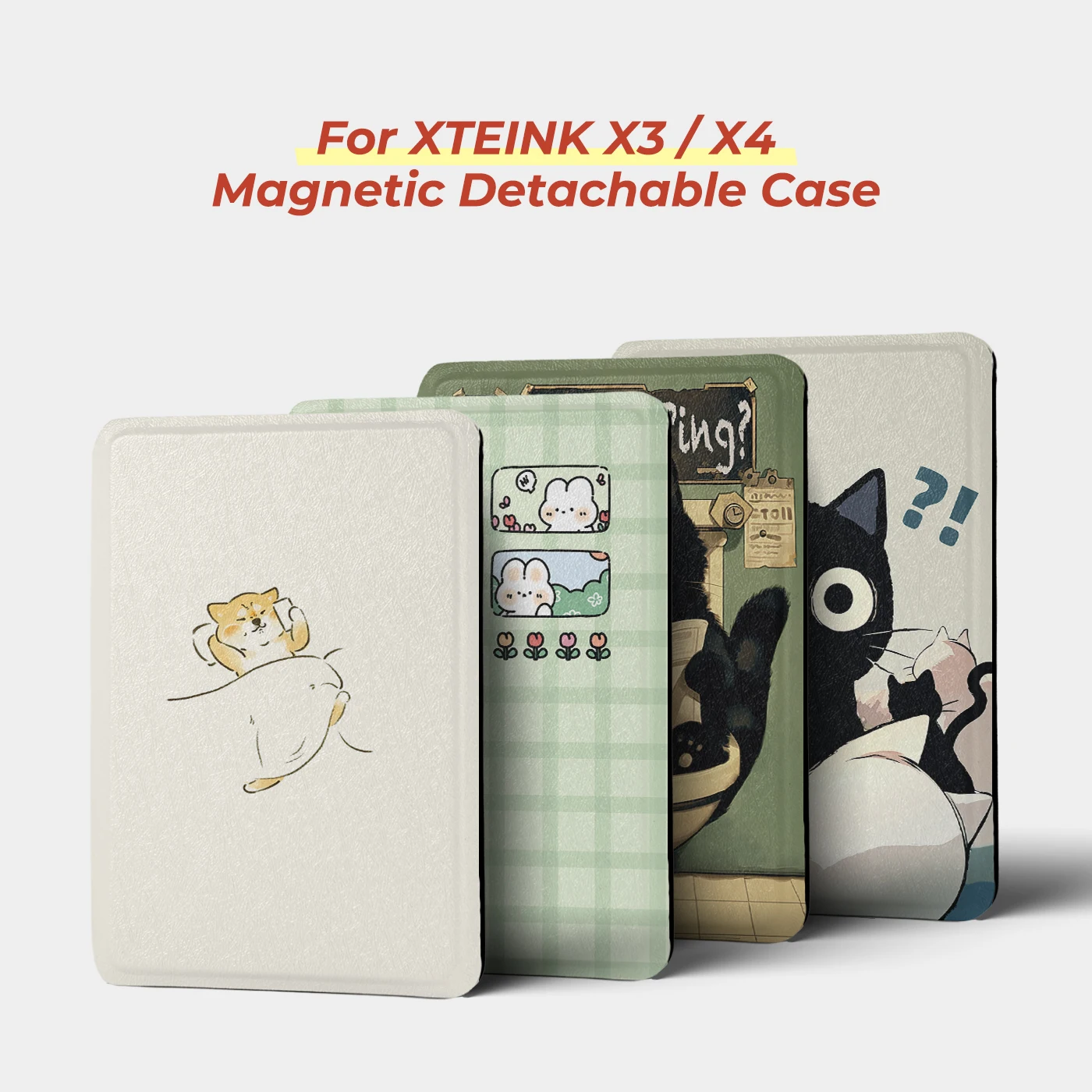 Twosheep Cute Illustration Magnetic Detachable Case suit for XTEINK X3, XTEINK X4 Detachable Cover Clear TPU Back Shell Slim