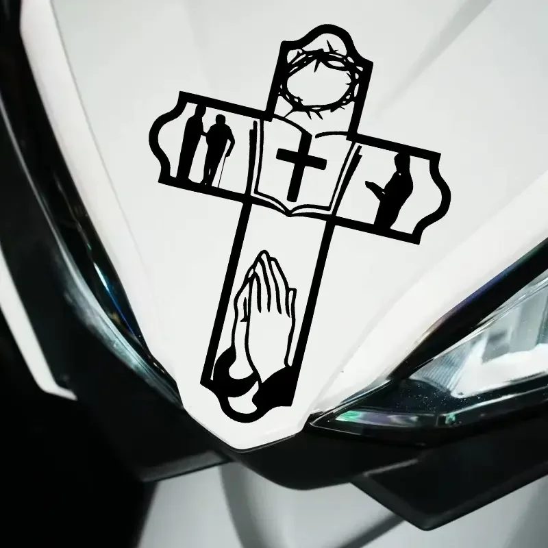 2D Flat Praying Hands Cross Waterproof Sunproof Vinyl Sticker Car Motorcycle Helmet Scratch Cover DIY Belief Decor Holiday Gift