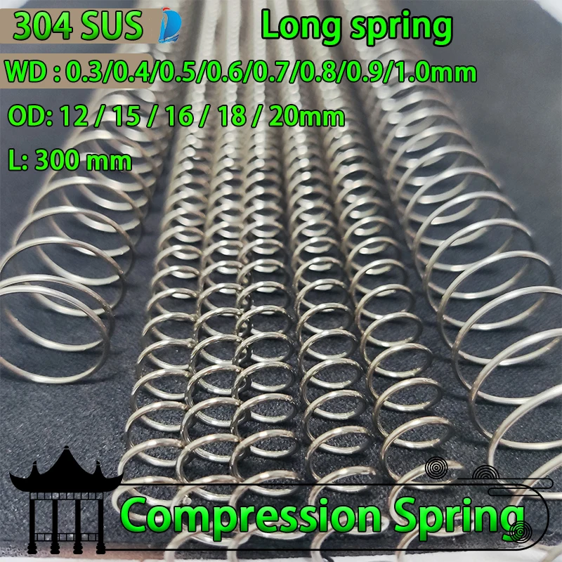 304 stainless steel return pressure spring length 300mm long shock-absorbing compression spring