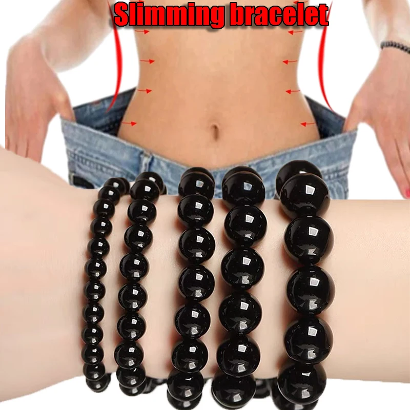 Black Obsidian Beaded Bracelet Slimming Anklet Weight Loss Yoga Energy Healing Jewelry Accessories Women Men Beads Bracelets