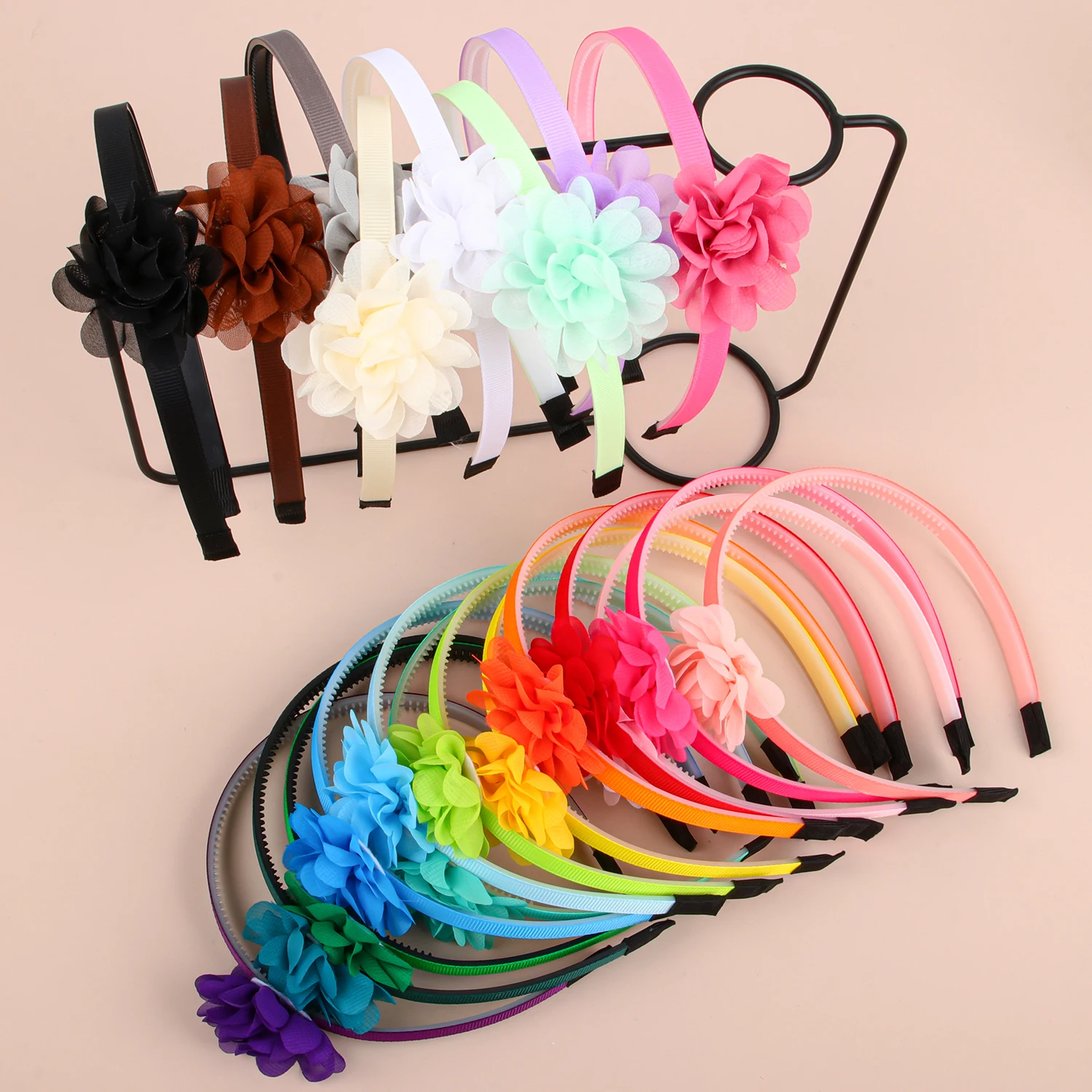 4/5pcs Chiffon Flower Headbands Plastic Teeth Hairbands Girls Headbands Floral Headband Children Kids Hair Accessories