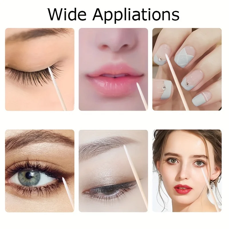 100 Buah Alat Ekstensi Bulu Mata Penyeka Kapas Kayu Mikro Tato Microblading Pembersih Stik Kayu Ujung Kuas Katun Kosmetik